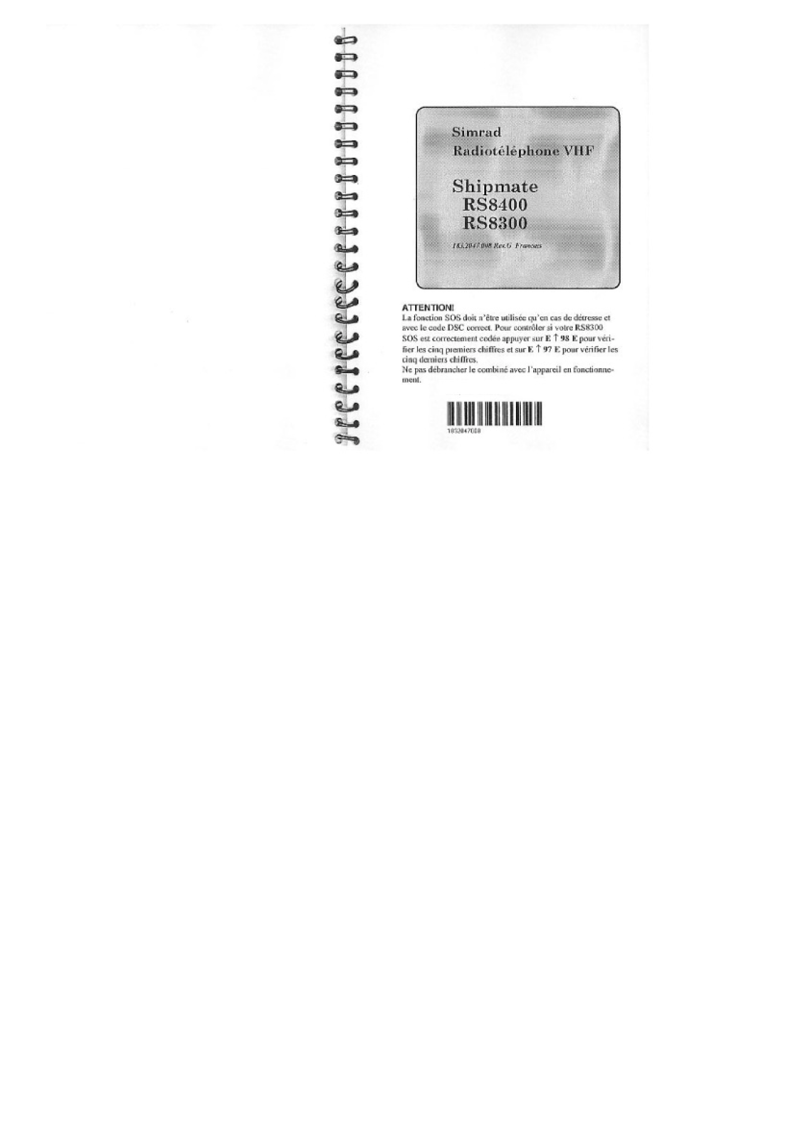 Simrad: Rs8300 Simrad Shipmate Rs8300 8400 Vhf Unit
