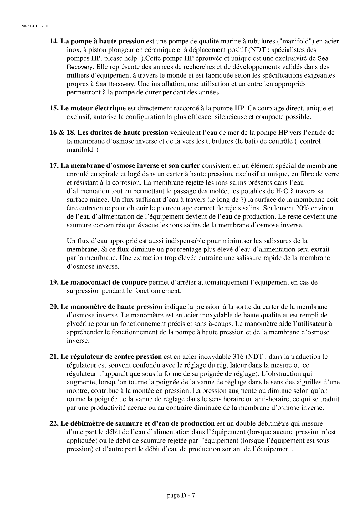 Src: Src 170 french Sea Recovery Src 170 Home Made Translation, Traduction En Français Du Manuel