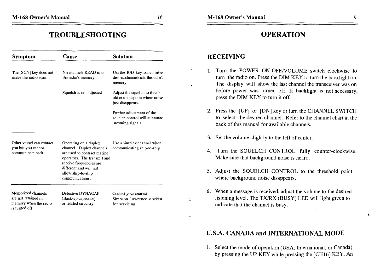 Swiftech M 168 Vhf Owners Manual