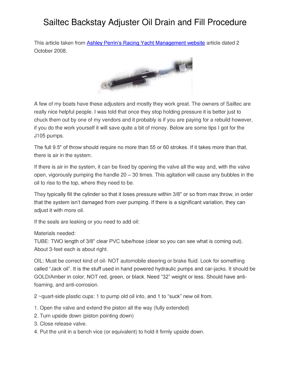 Sailtec Backstay Adjuster Oil Drain And Fill Procedure