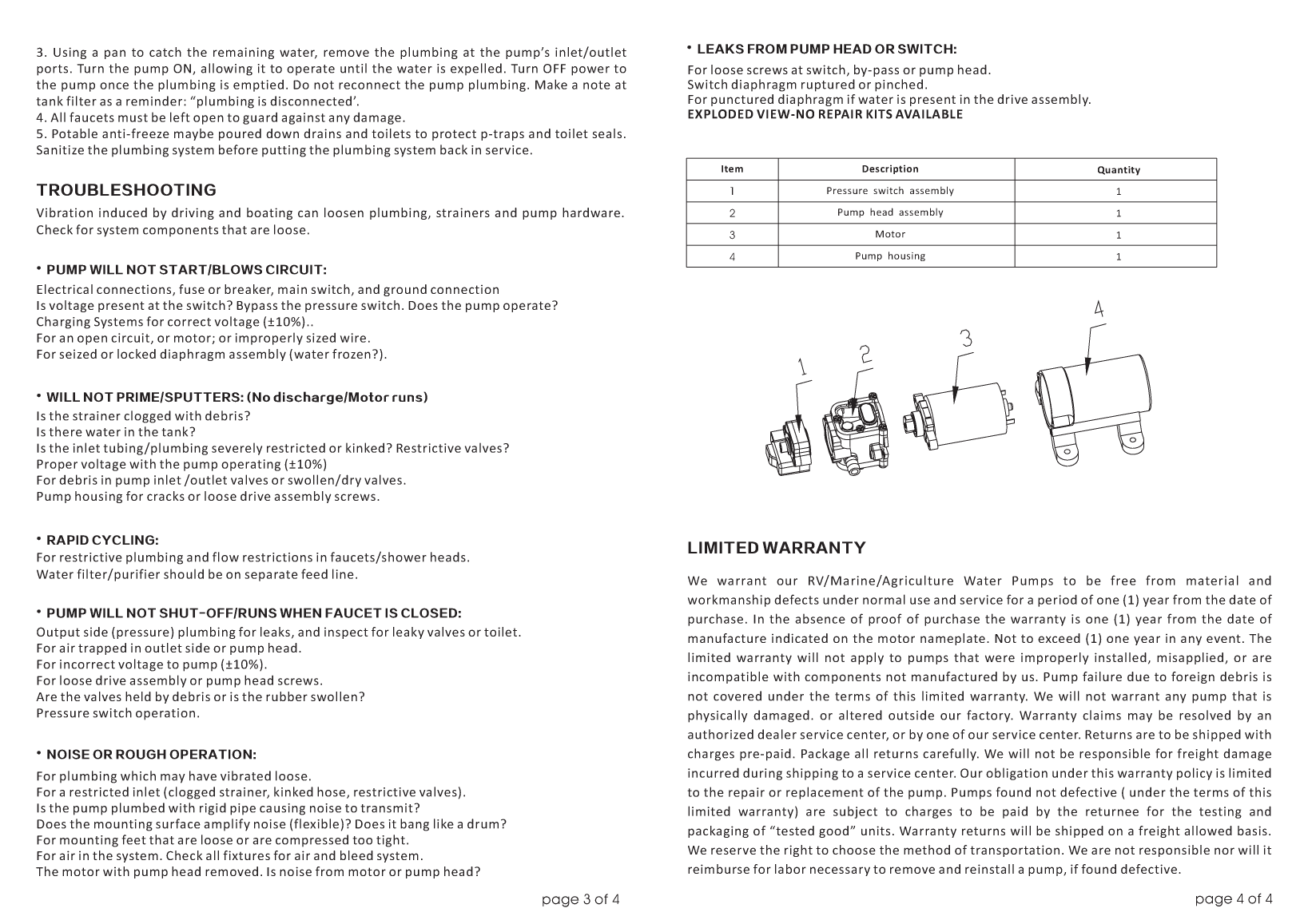 Seaflo 21 Series Instructions Refrigerator Drain Pump