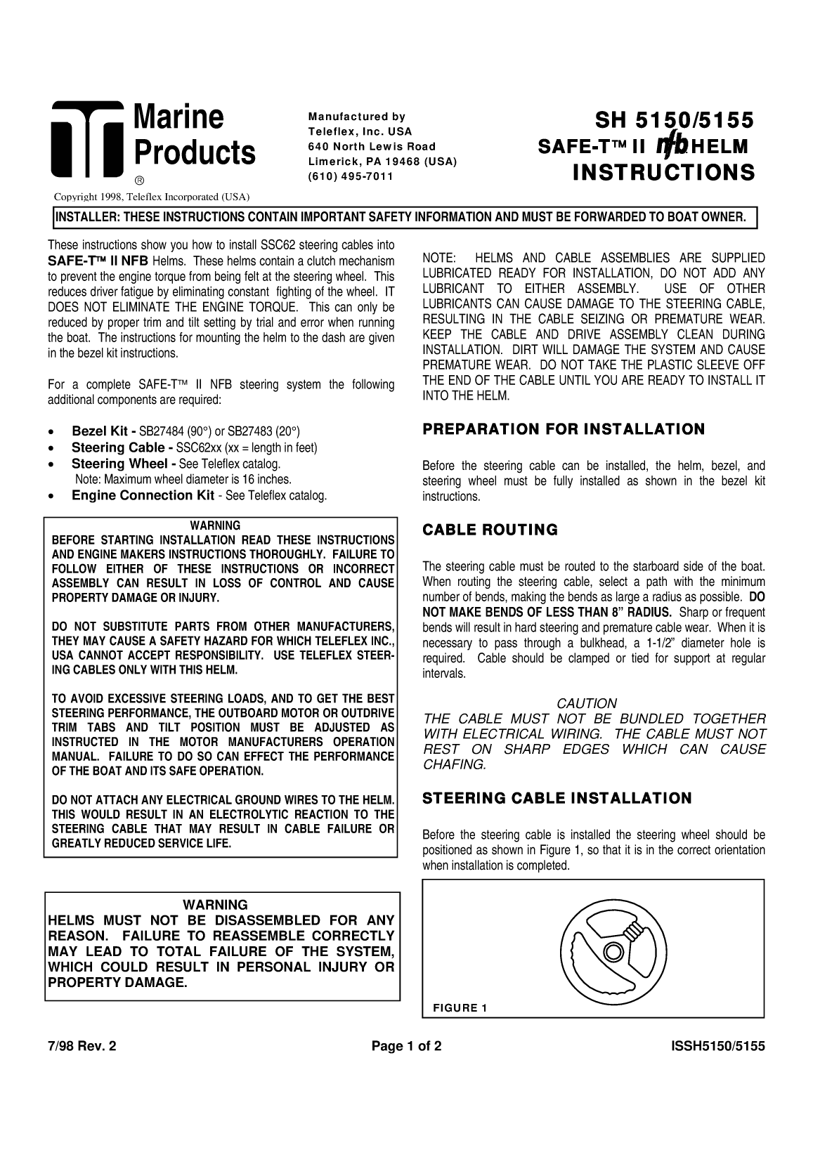 Teleflex Nfb Safe T Ii Steering System Instruction Manual