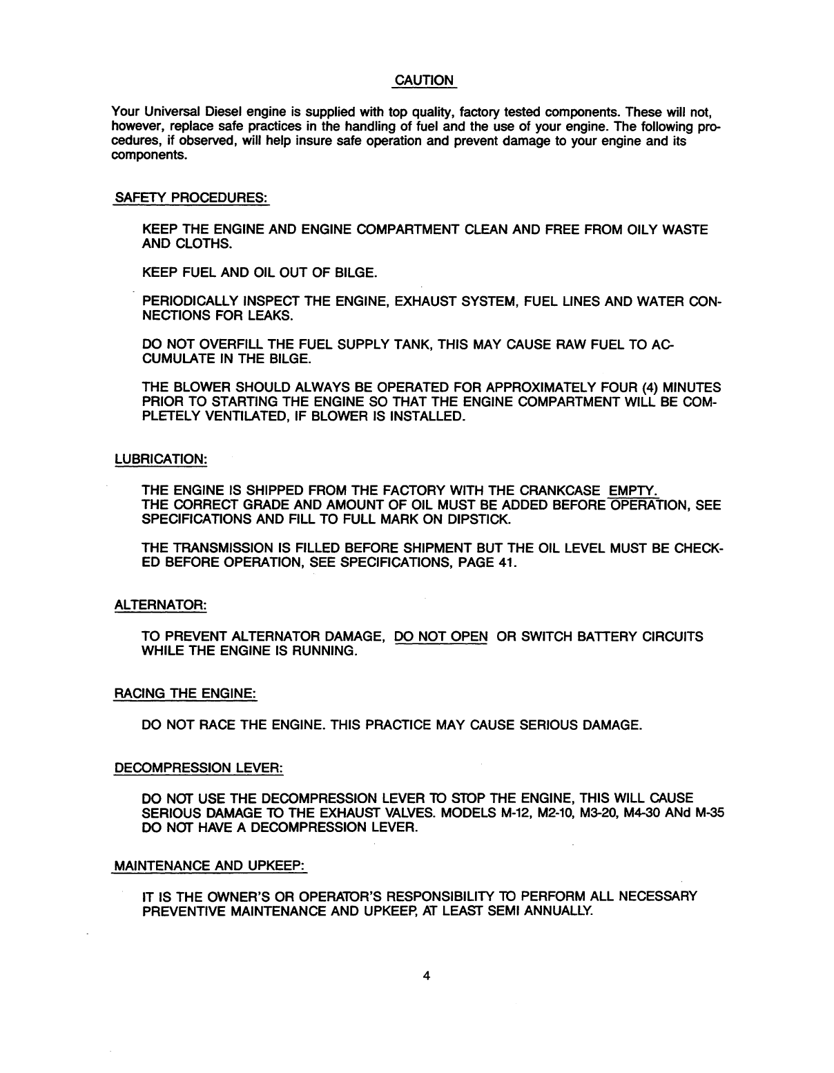 Universal Diesel M 12 Operator's Manual