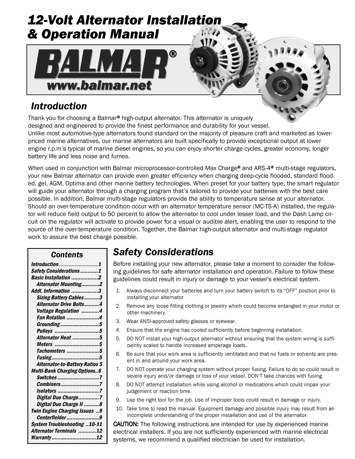 ' Balmar 12 Volt Alternator Manual'