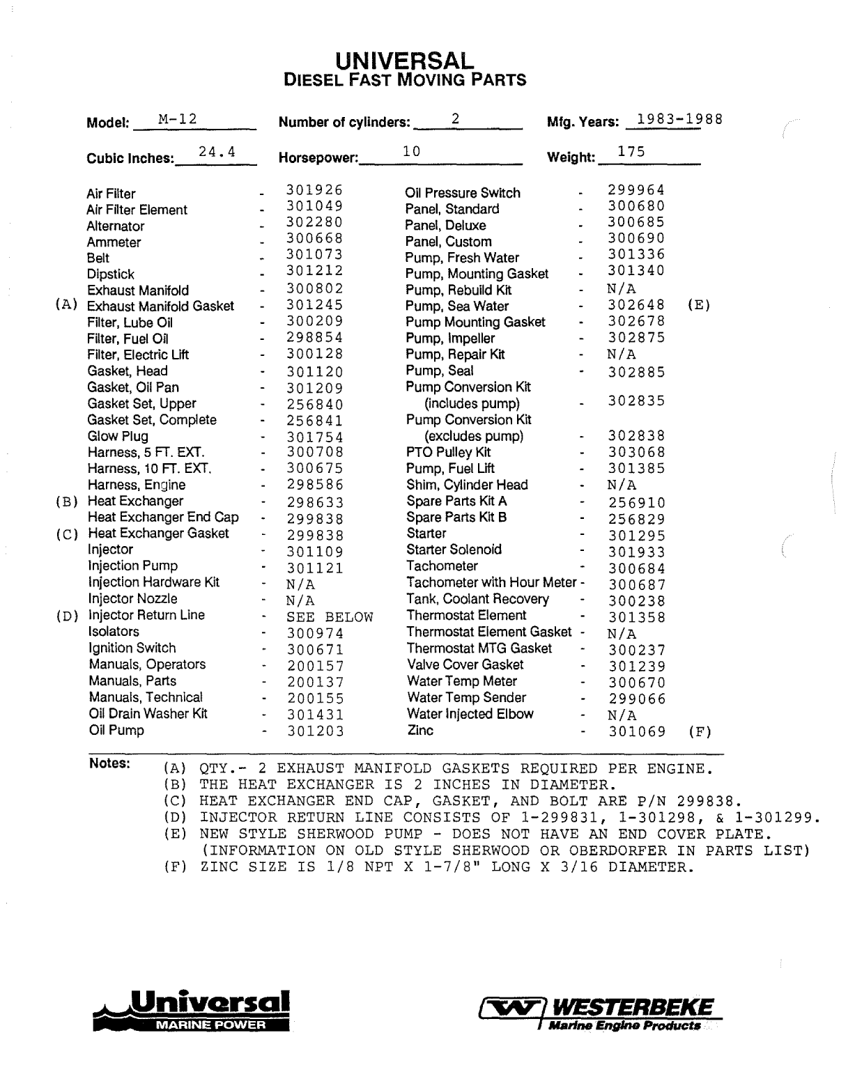 Universal Diesel M2 12 Parts Manual