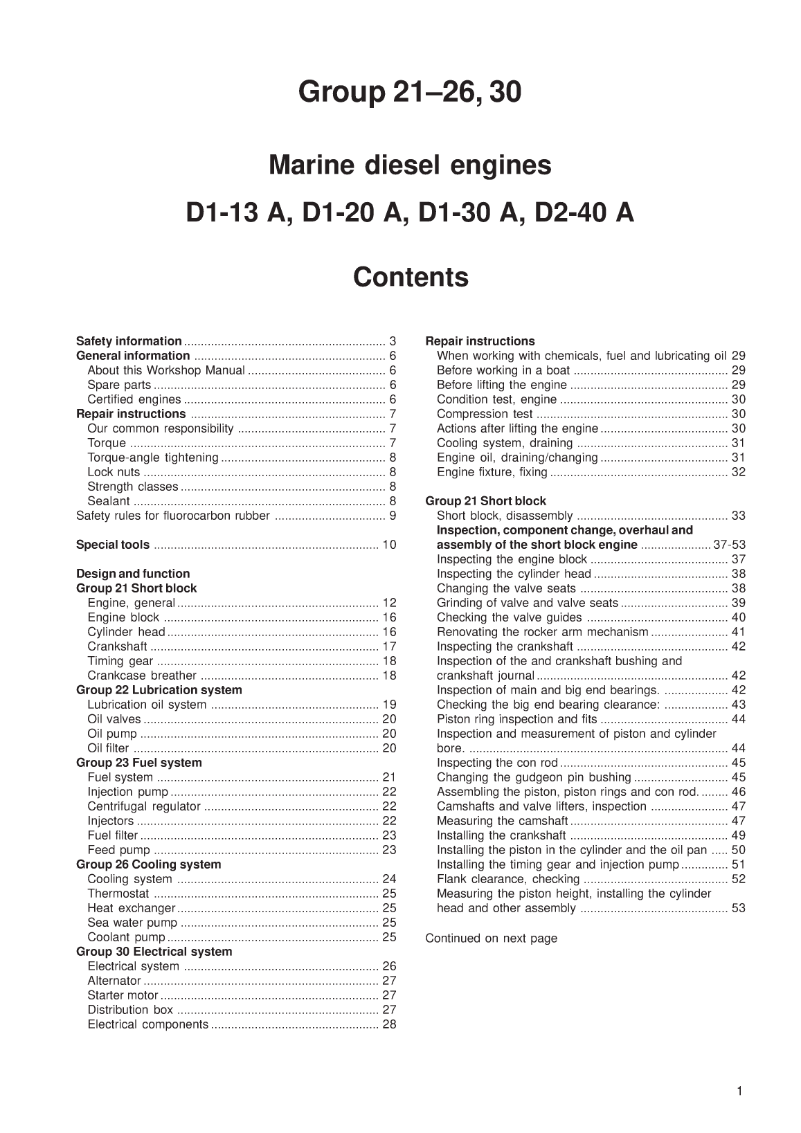 Volvo D1 30 Workshop Manual