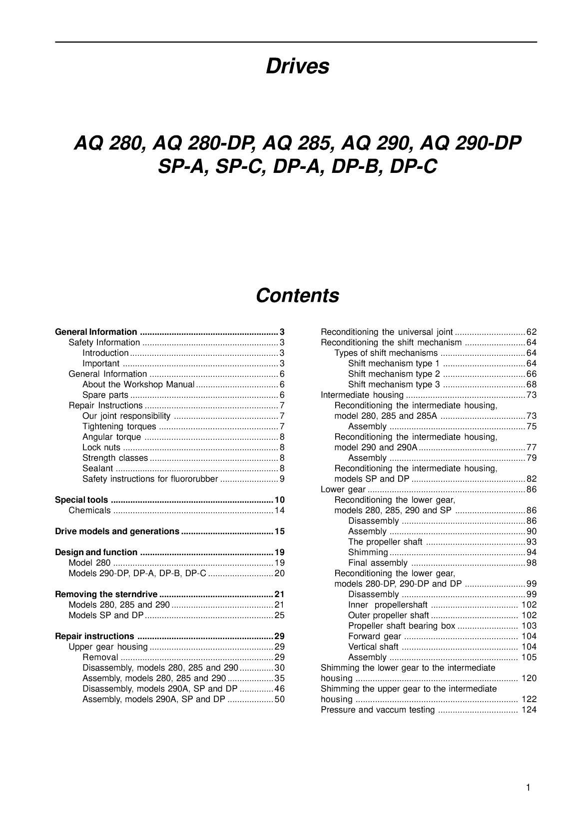 Volvo Penta Outdrive 280 280dp 285 290 290dp Workshop Manual