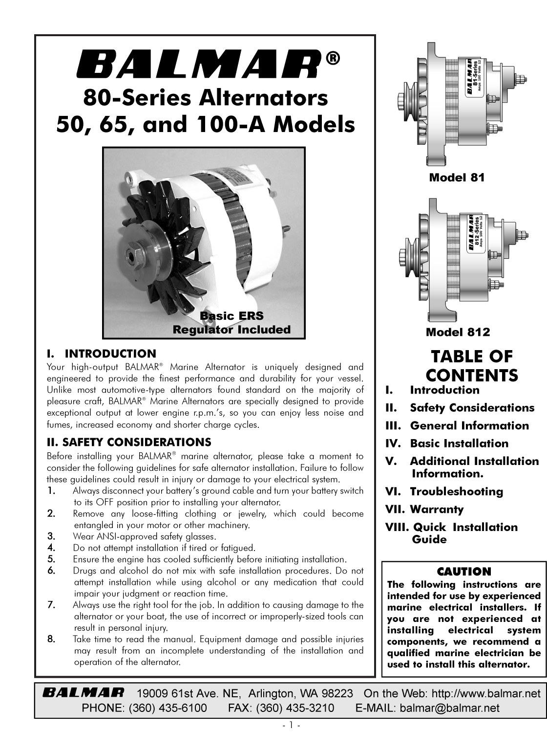 Balmar 8 Series Alternator Manual