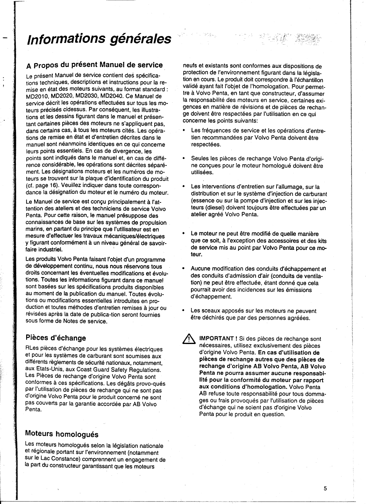 Volvo/md20x0: Manuel atelier Volvo Md2010 2020 2030 2040 Workshop Manual, In French