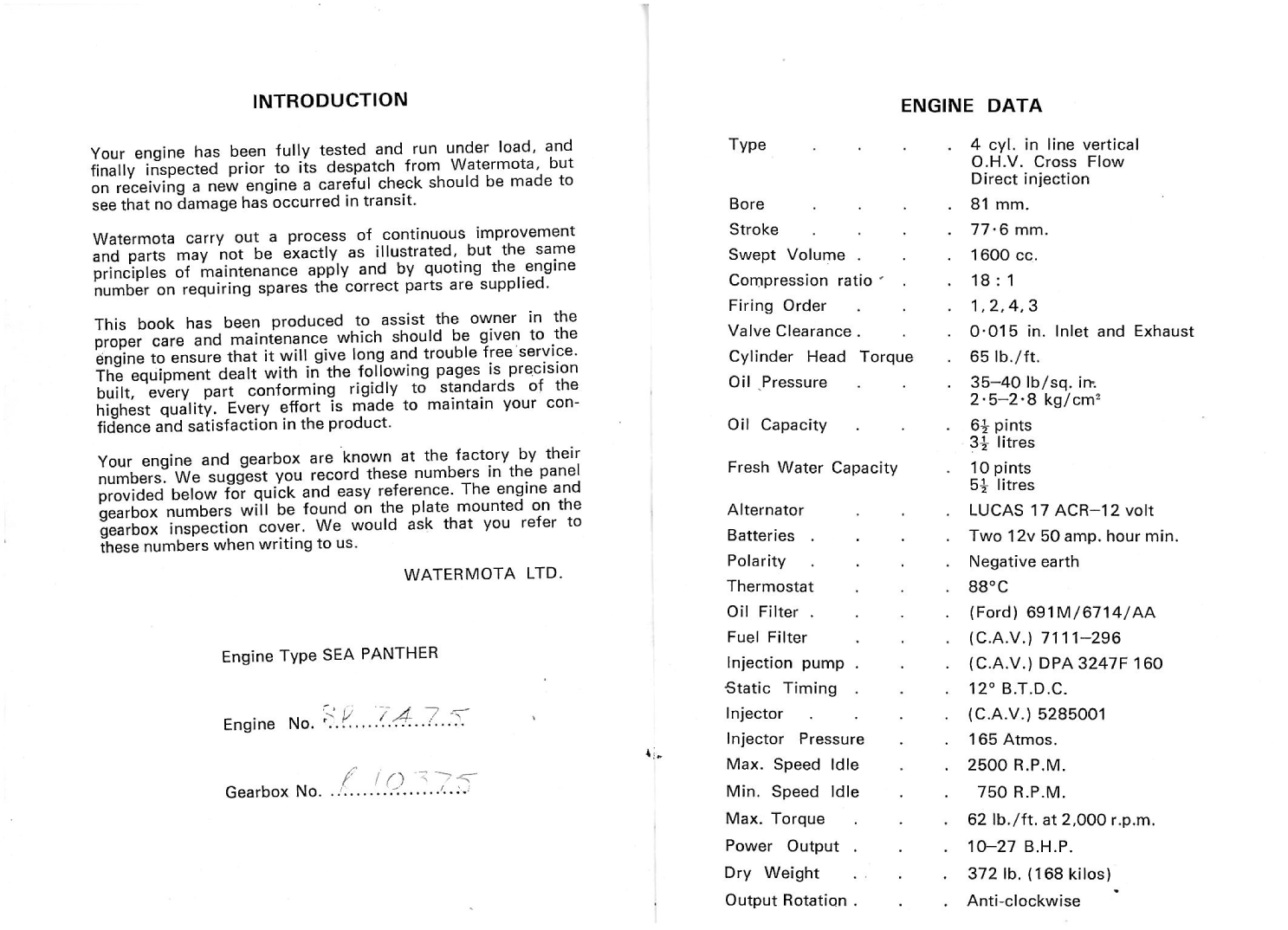 Watermota Sea Panther Mkii Service Manual