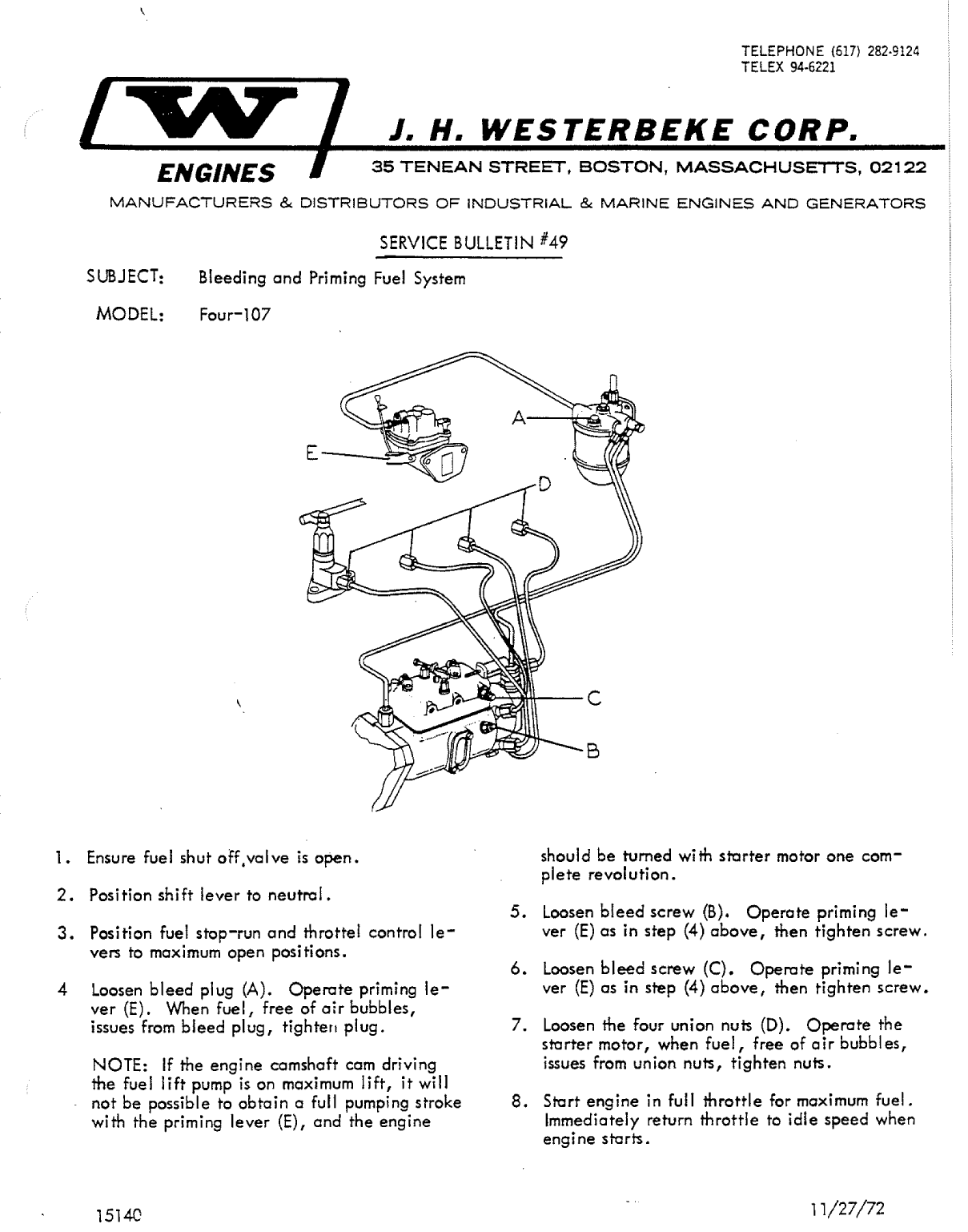 ' Westerbeke Bleeding Procedure'