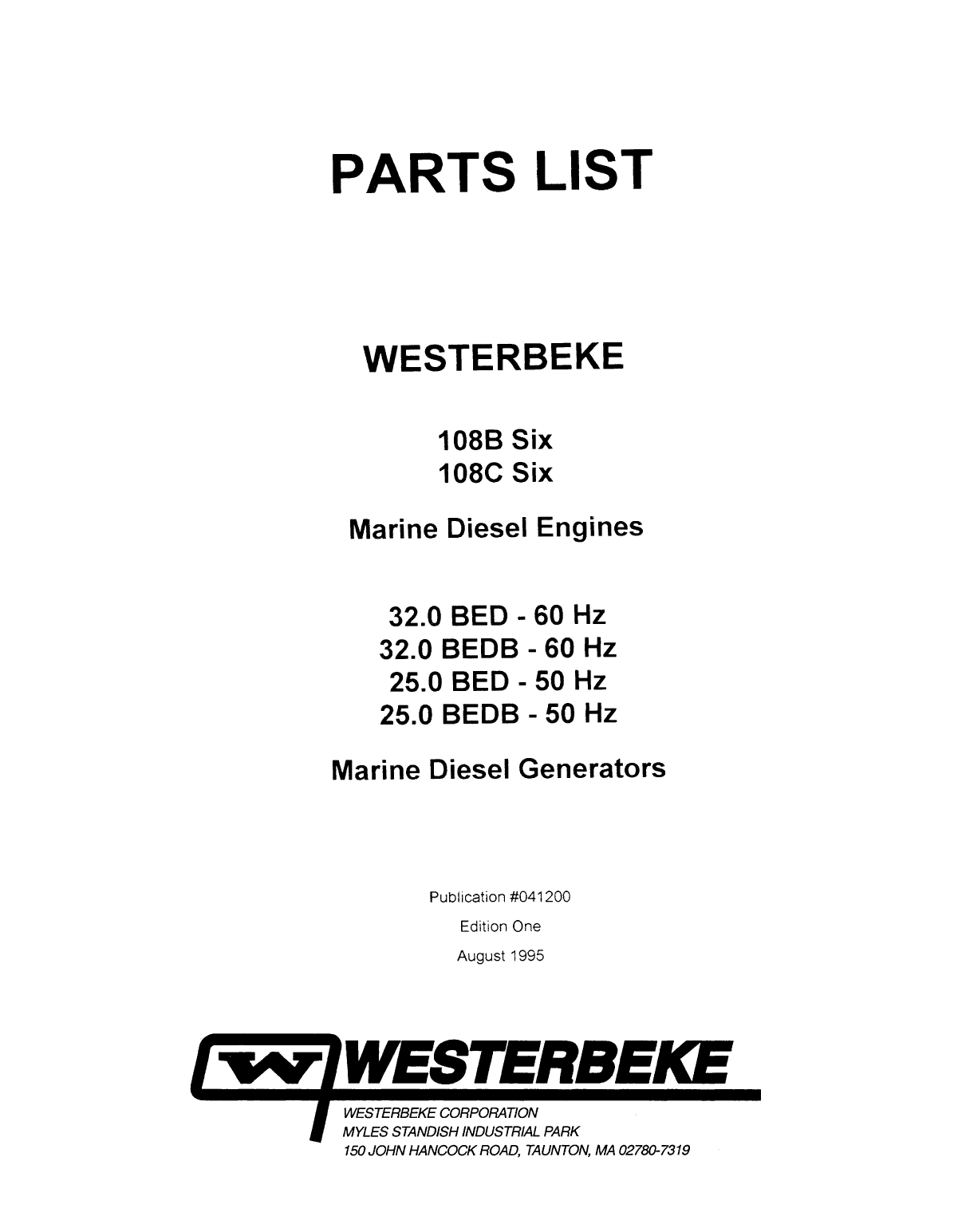 Westerbeke Diesel 108b Six Operator's Manual
