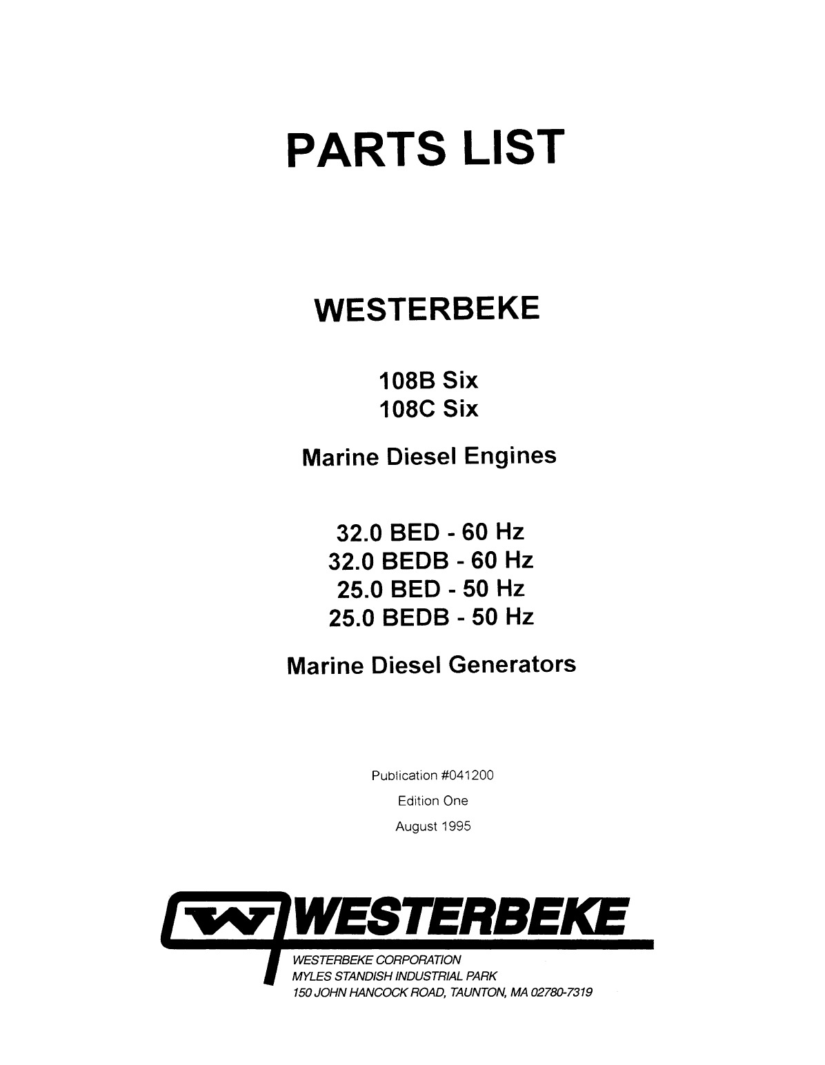 Westerbeke Diesel 108b Six Operator's Manual