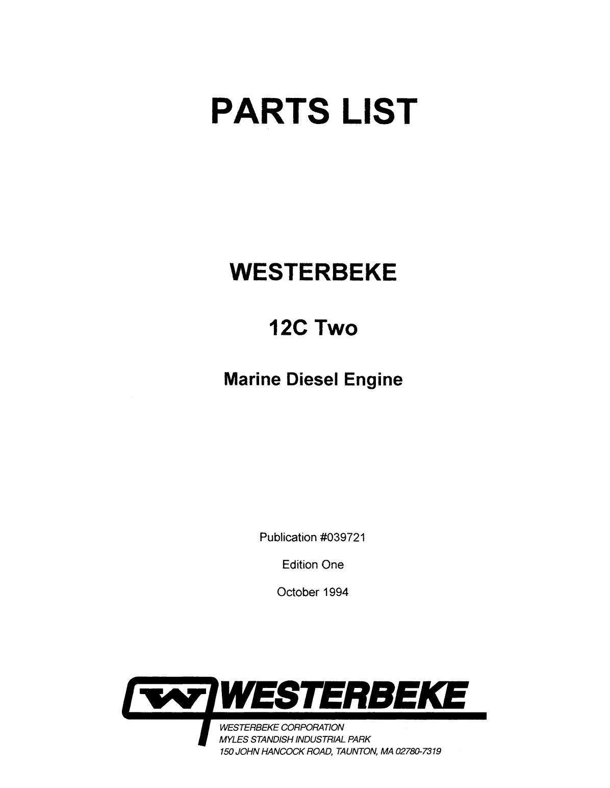 Westerbeke Diesel 12c Two Operator's Manual