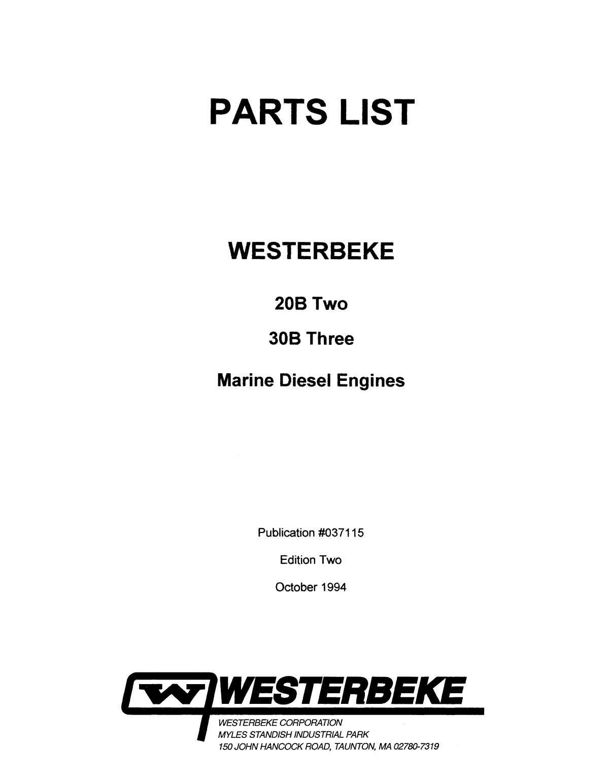 Westerbeke Diesel 30b Three Operator's Manual