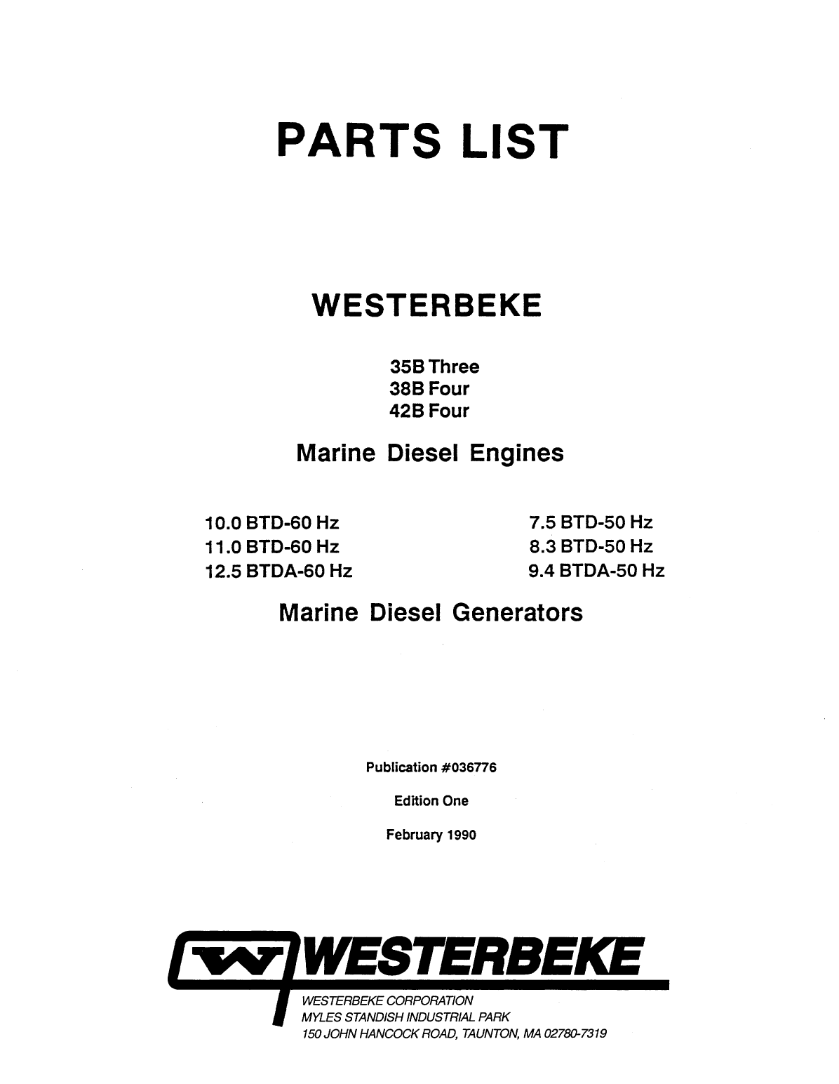 Westerbeke Diesel 38b Four Operator's Manual