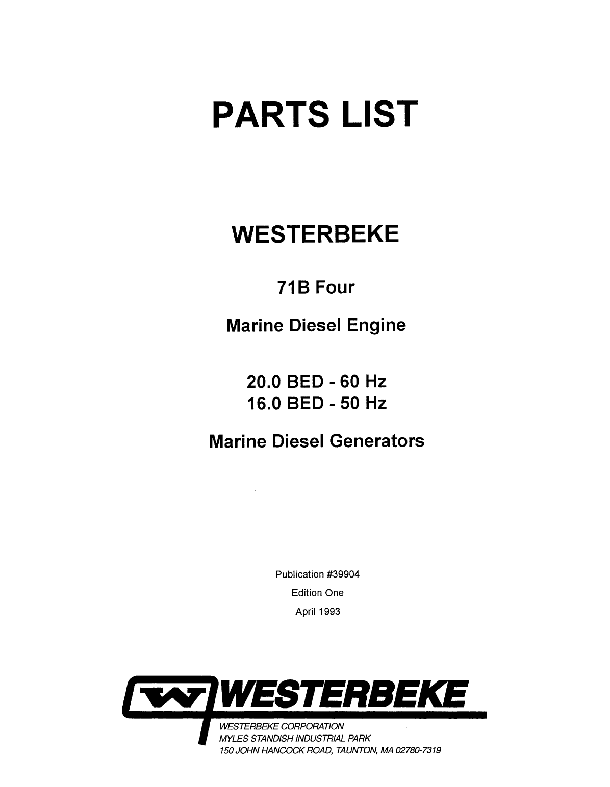 Westerbeke Diesel 71b Four Operator's Manual