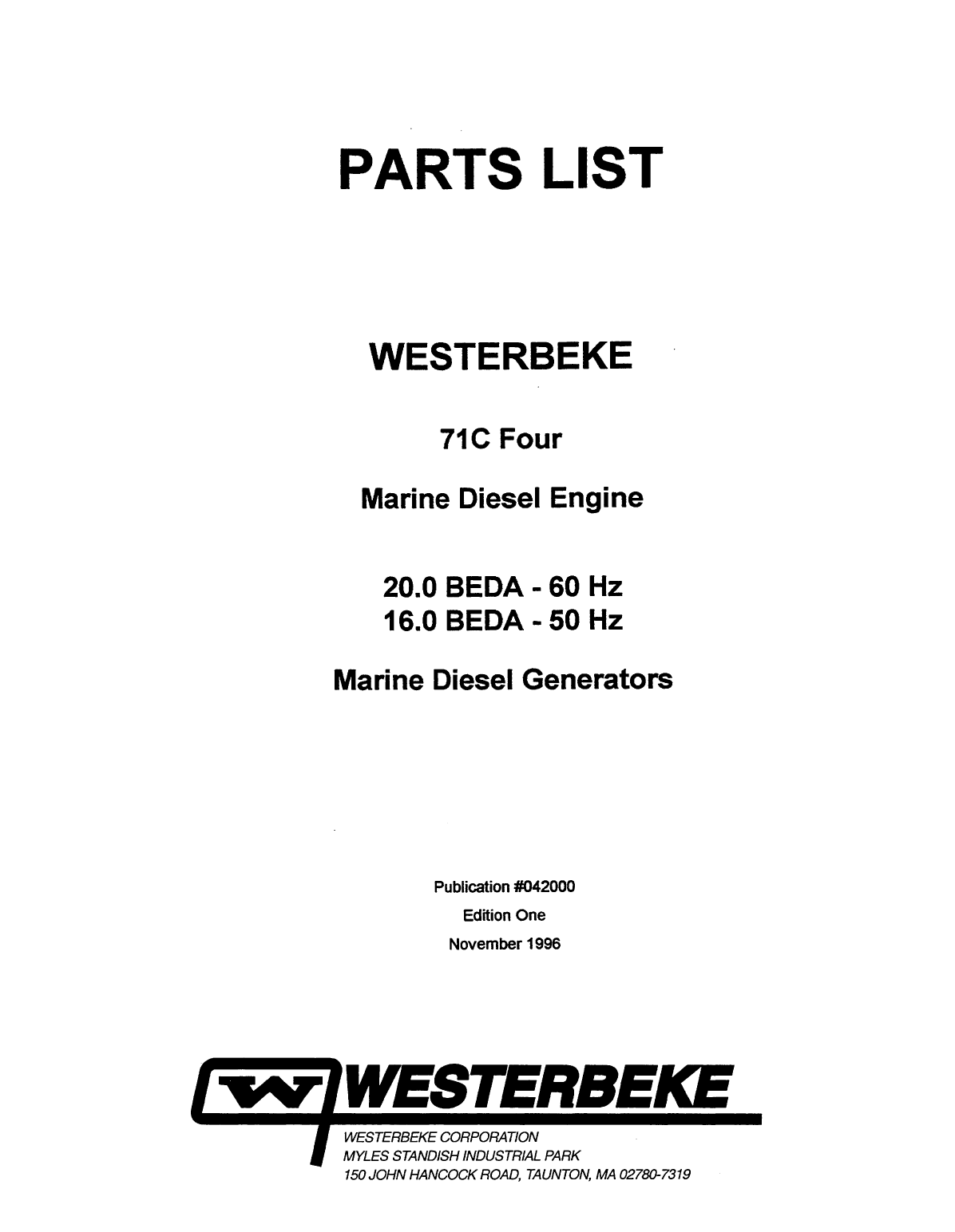 Westerbeke Diesel 71c Four Operator's Manual