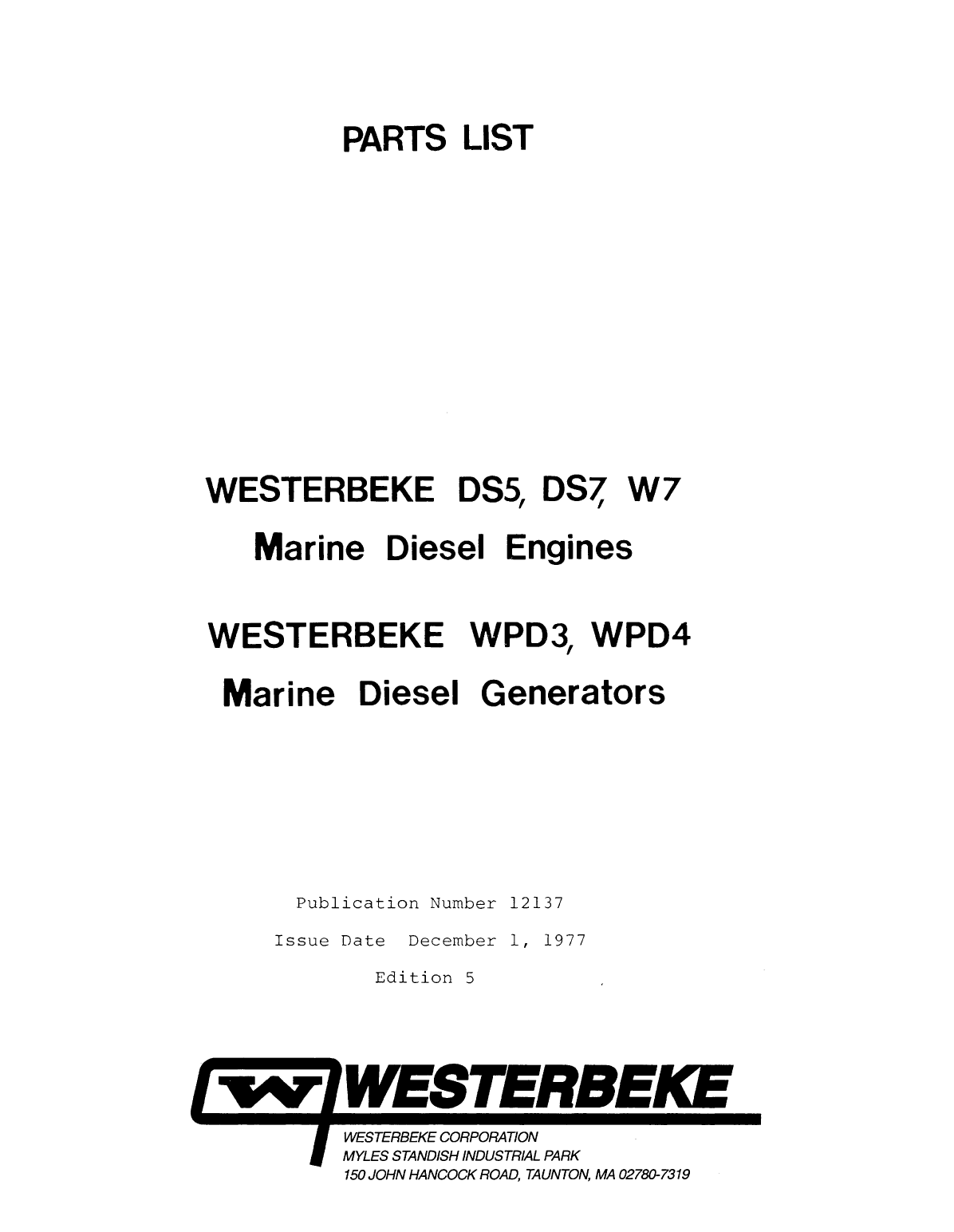 Westerbeke Diesel Ds 5 Technical Manual