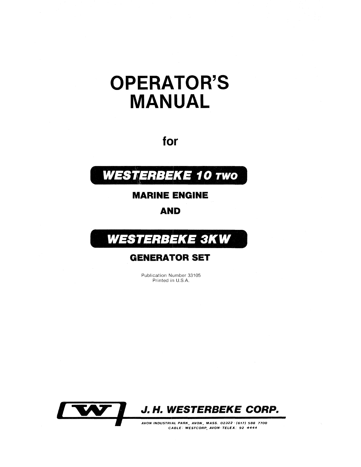 Westerbeke Diesel Rd 80 Technical Manual