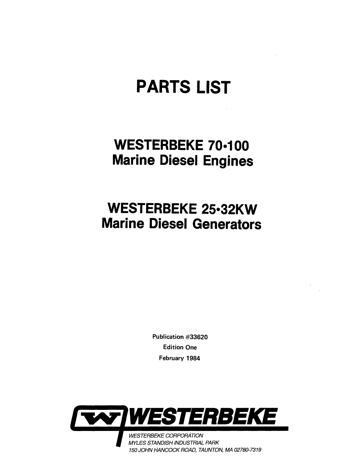 Westerbeke Diesel W 100 Operator's Manual
