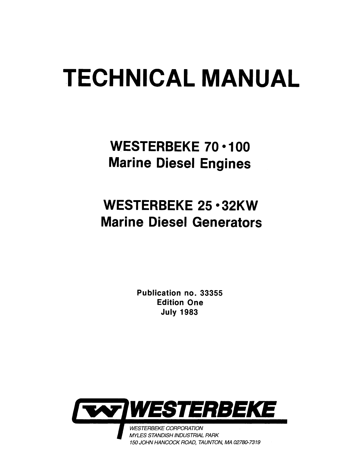 Westerbeke Diesel W 100 Parts Manual