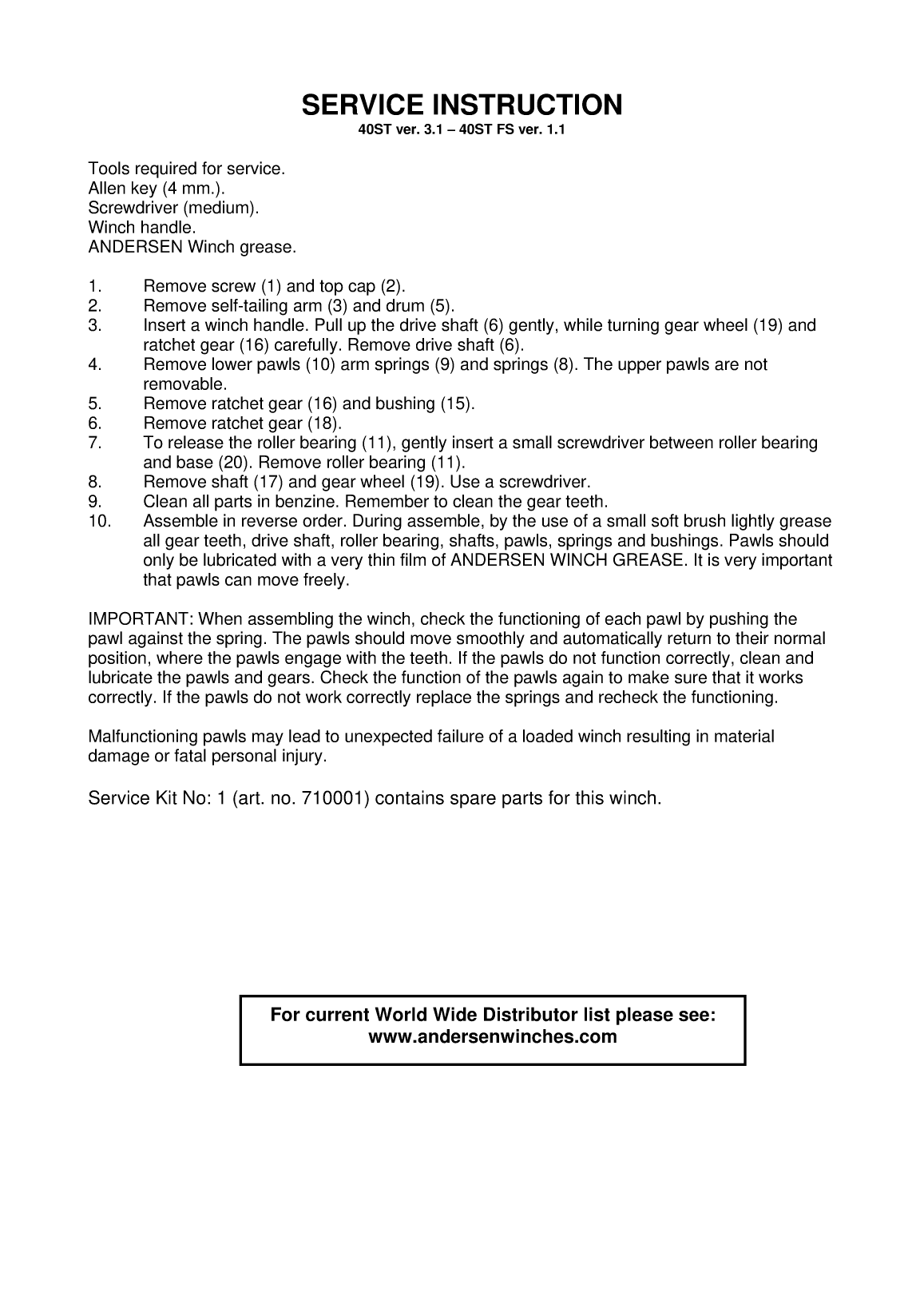 Andersen 40st Manual
