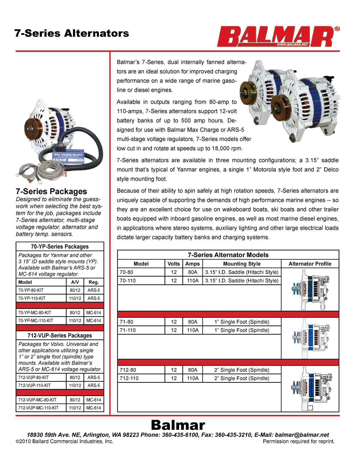 Balmar 110a Alternator Model 70 110 Manual 7 series