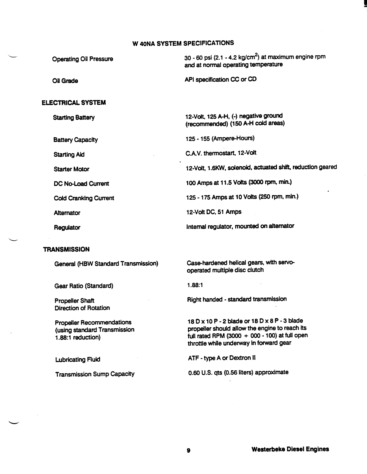 Westerbeke Model 40na Operators Manual