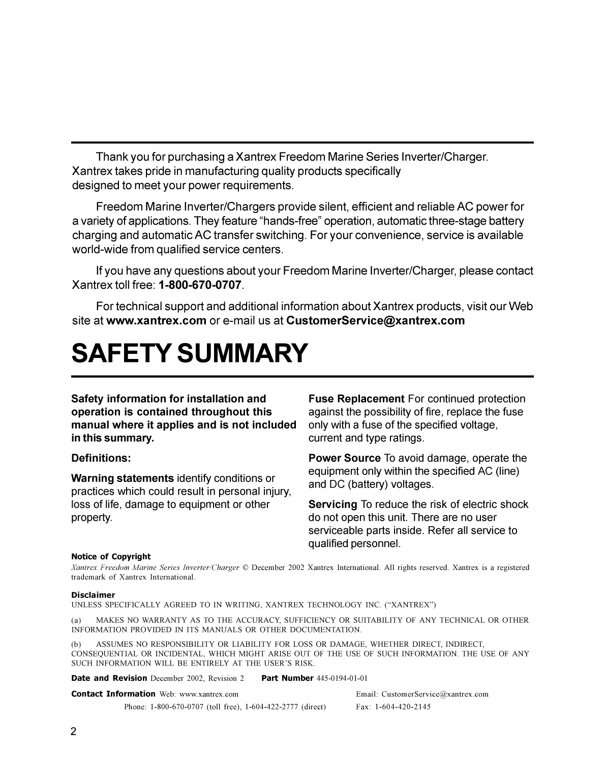 Xantrex Freedom Marine Inverter Charger Manual
