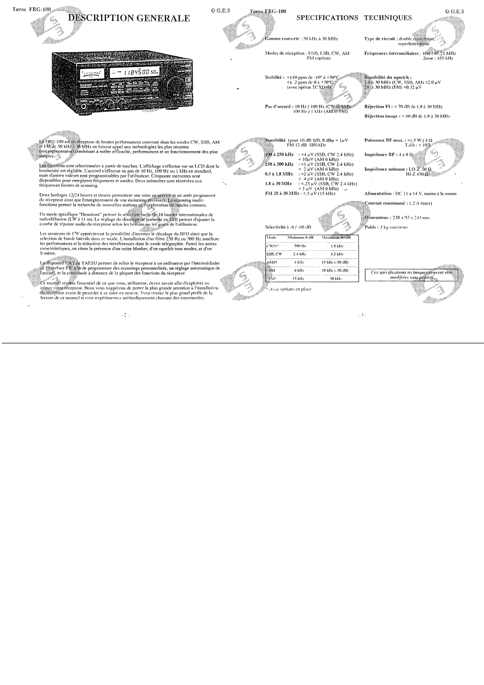 Frg 100 manuel utilisation