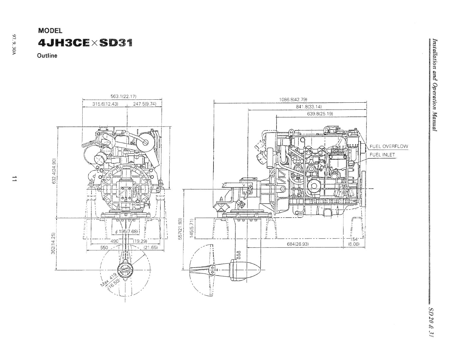 3ym30 sd: Yanmar Saildrive Engine 29hp/22.1kw Owners Manual
