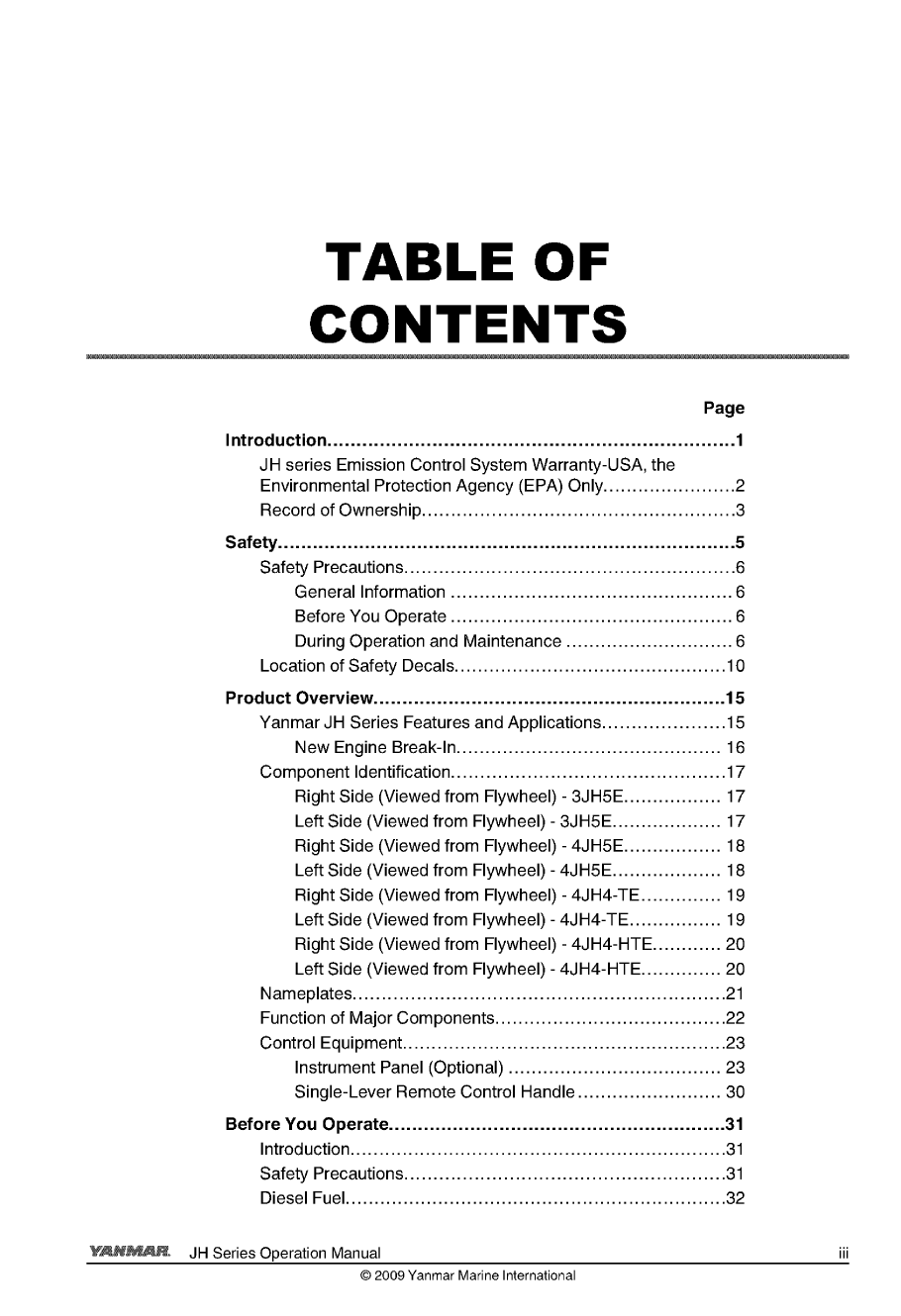 '3jh5 e: Yanmar Inboard Engine 39hp/29.4kw Owners Manual'