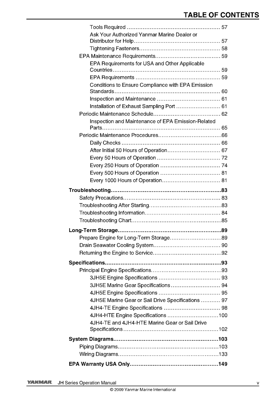 3jh5 e: Yanmar Inboard Engine 39hp/29.4kw Owners Manual