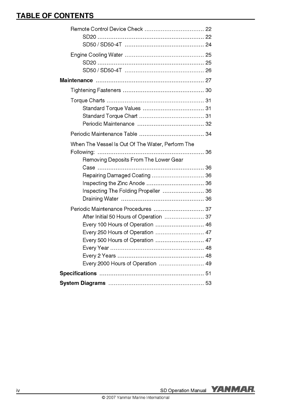 4jh5e sd: Yanmar Saildrive Engine 54hp/40.5kw Owners Manual