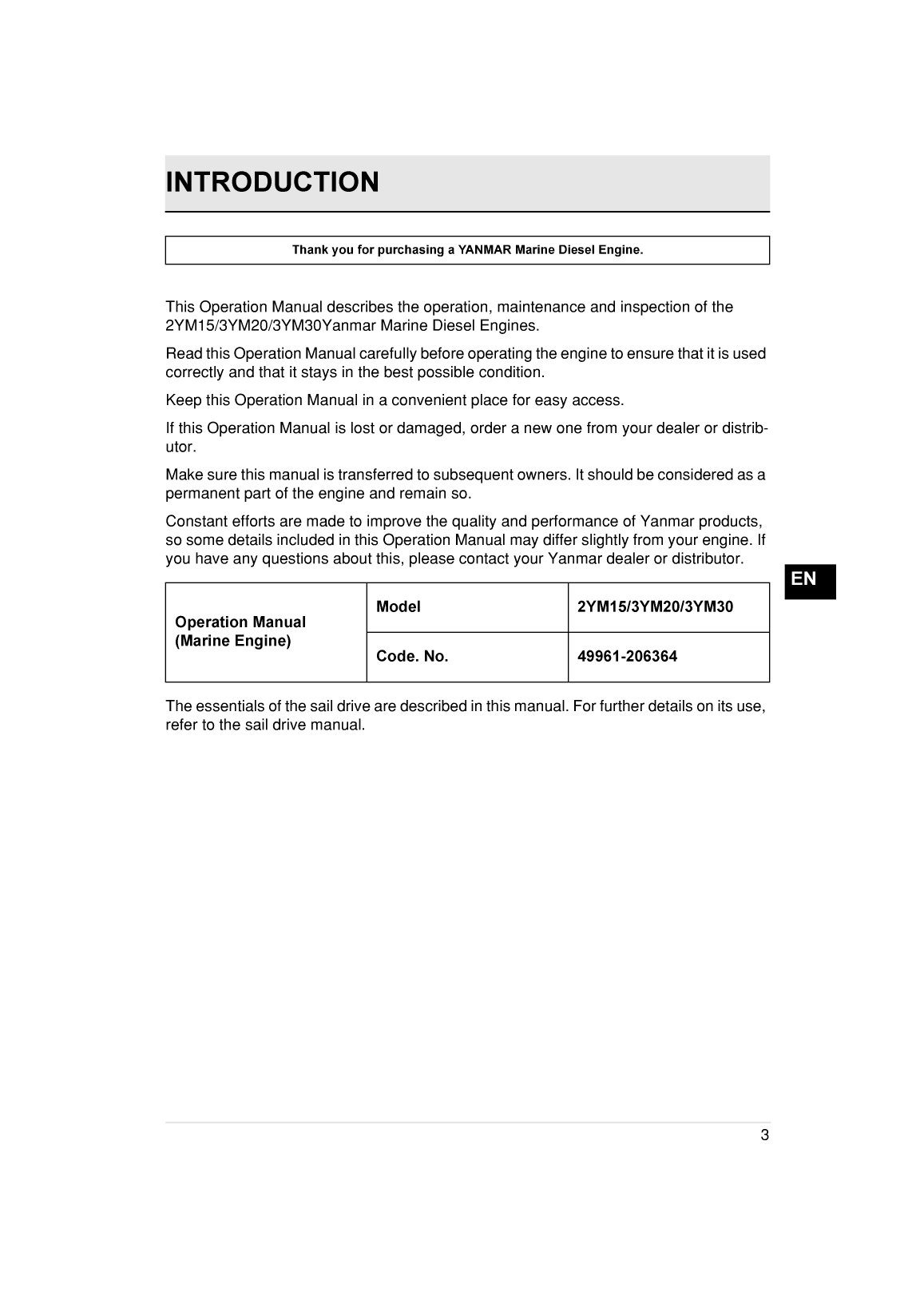 3ym20: Yanmar Inboard Engine 21hp/16.2kw Owners Manual