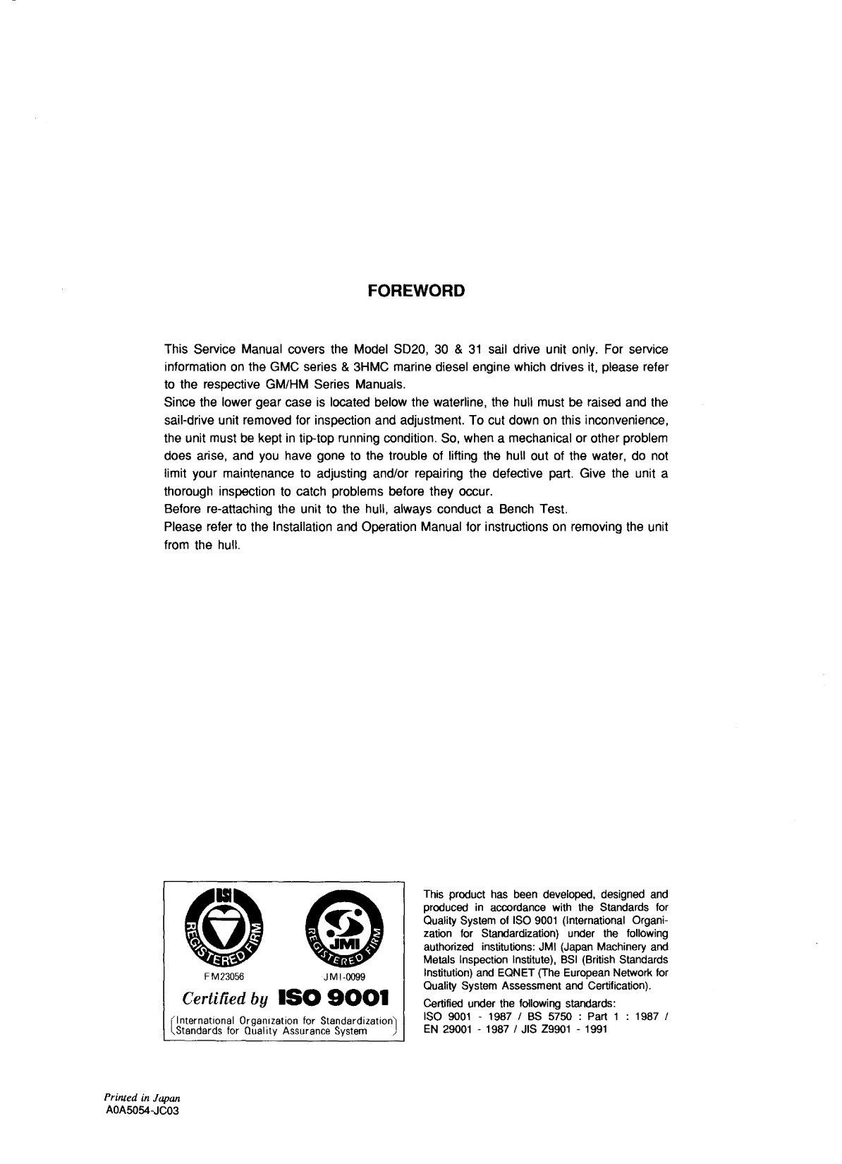 3ym20 sd: Yanmar Saildrive Engine 21hp/16.2kw Service Manual
