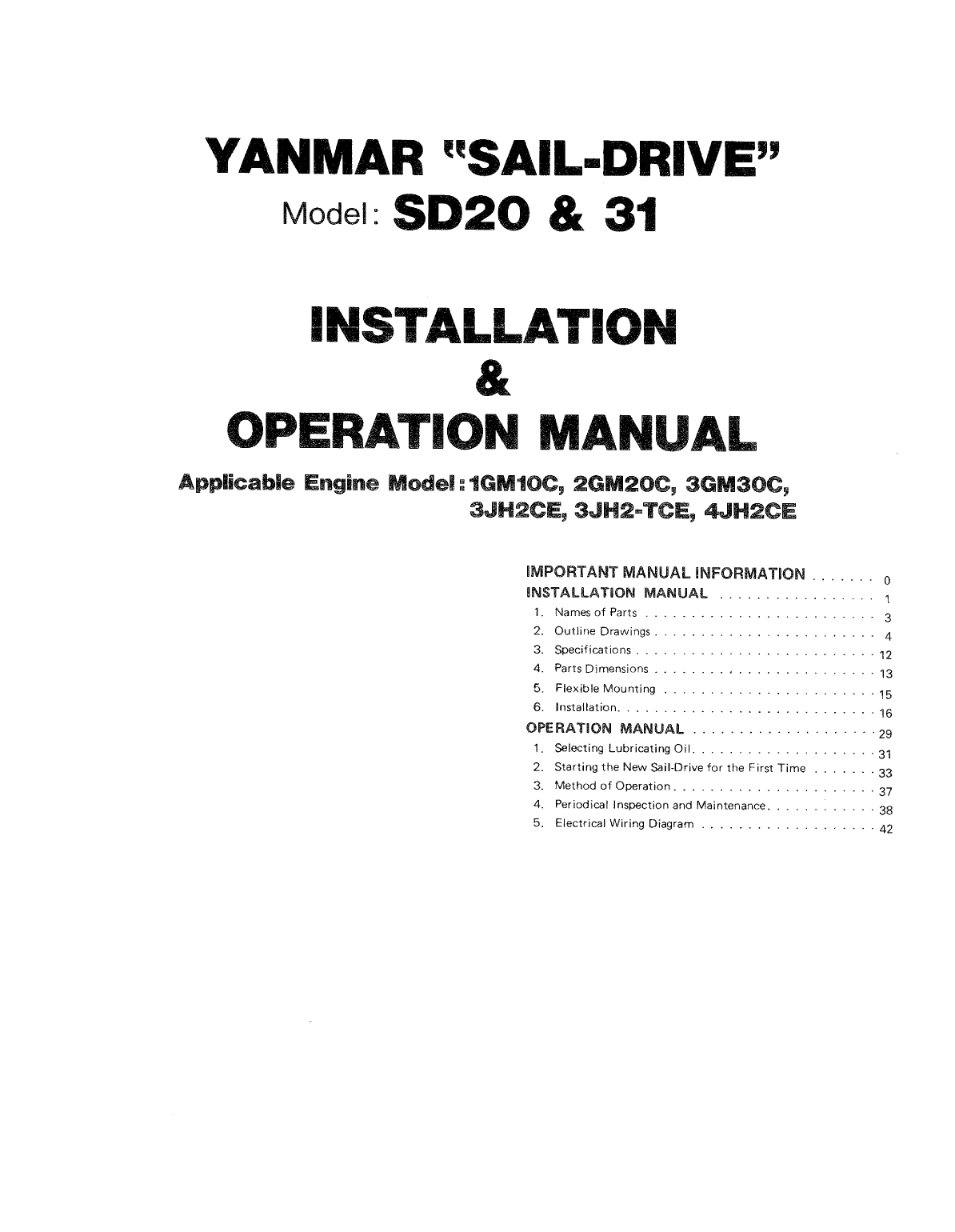3ym30 sd: Yanmar Saildrive Engine 29hp/22.1kw Owners Manual
