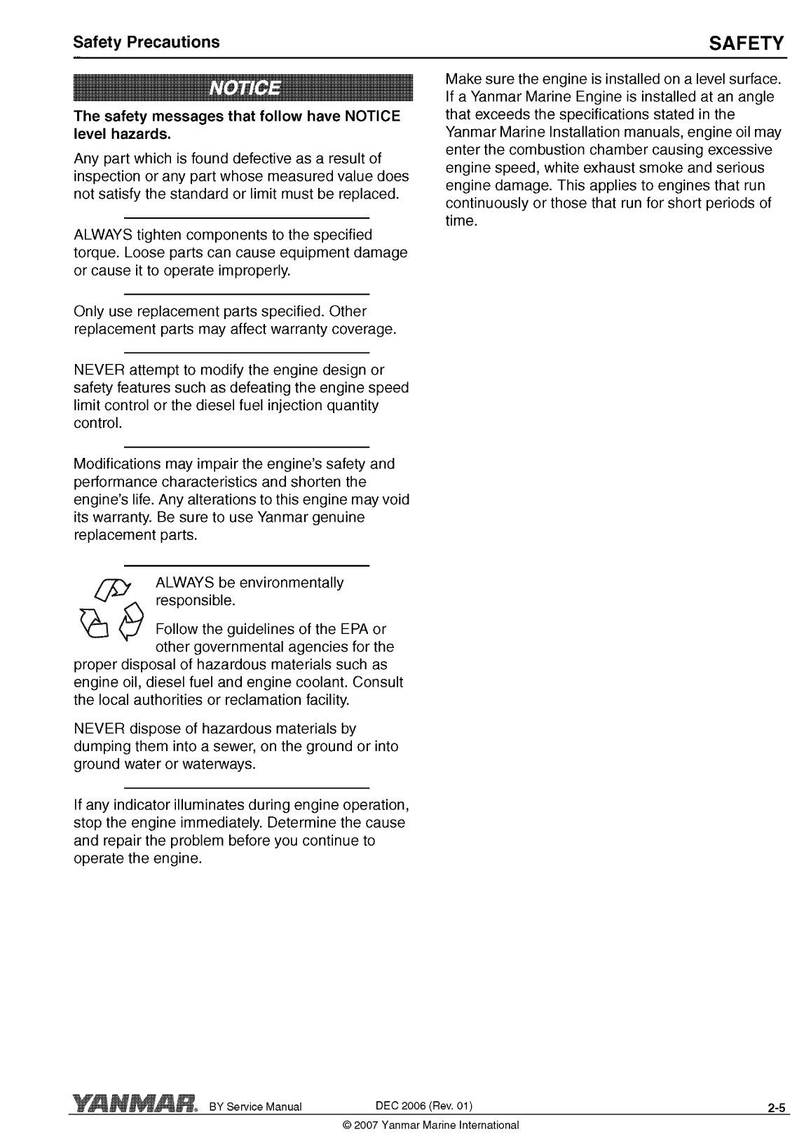 6by2 260: Yanmar Inboard Engine 260hp/191kw Service Manual