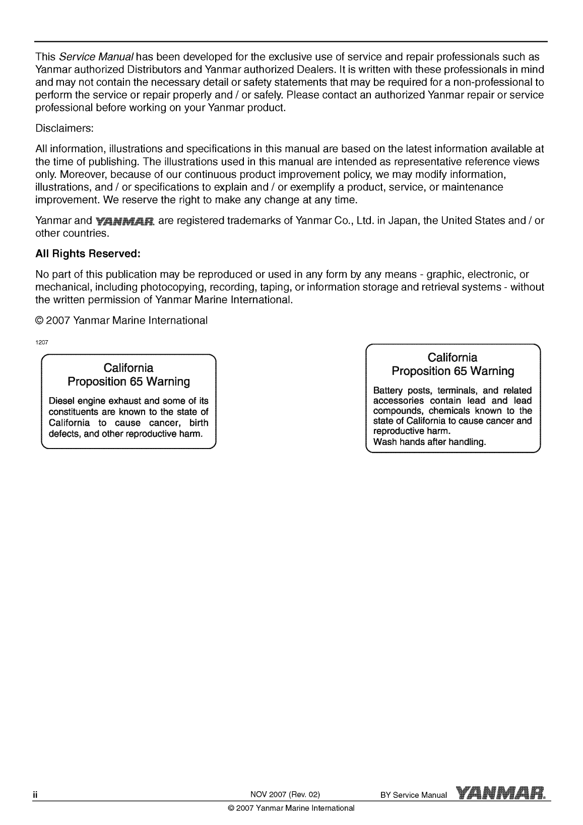 6by2 260: Yanmar Inboard Engine 260hp/191kw Service Manual