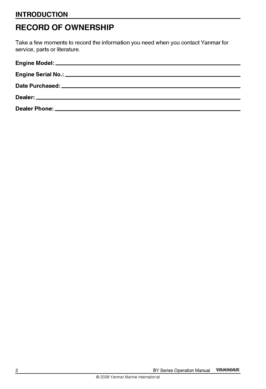 '6by2 260z: Yanmar Diesel Sterndrive Engine 260hp/191kw Bravo 3 Owners Manual'