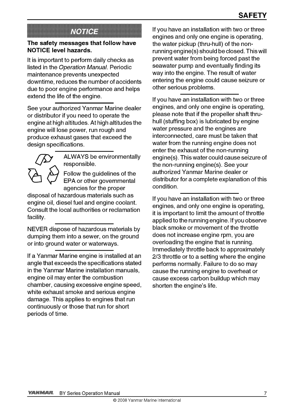 6by2 220z: Yanmar Diesel Sterndrive Engine 220hp/162kw Bravo 1 Owners Manual