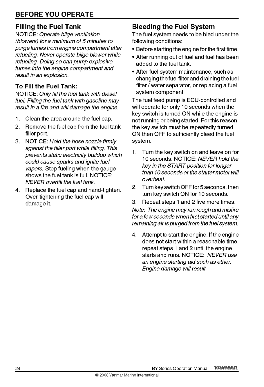 6by2 220z: Yanmar Diesel Sterndrive Engine 220hp/162kw Bravo 1 Owners Manual