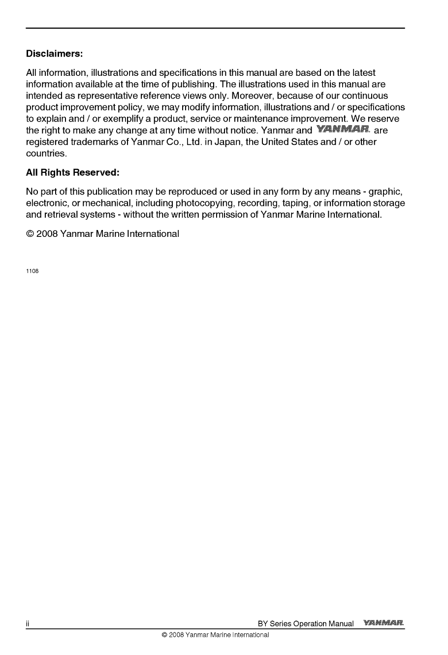 '6by2 220z: Yanmar Diesel Sterndrive Engine 220hp/162kw Bravo 2 Owners Manual'