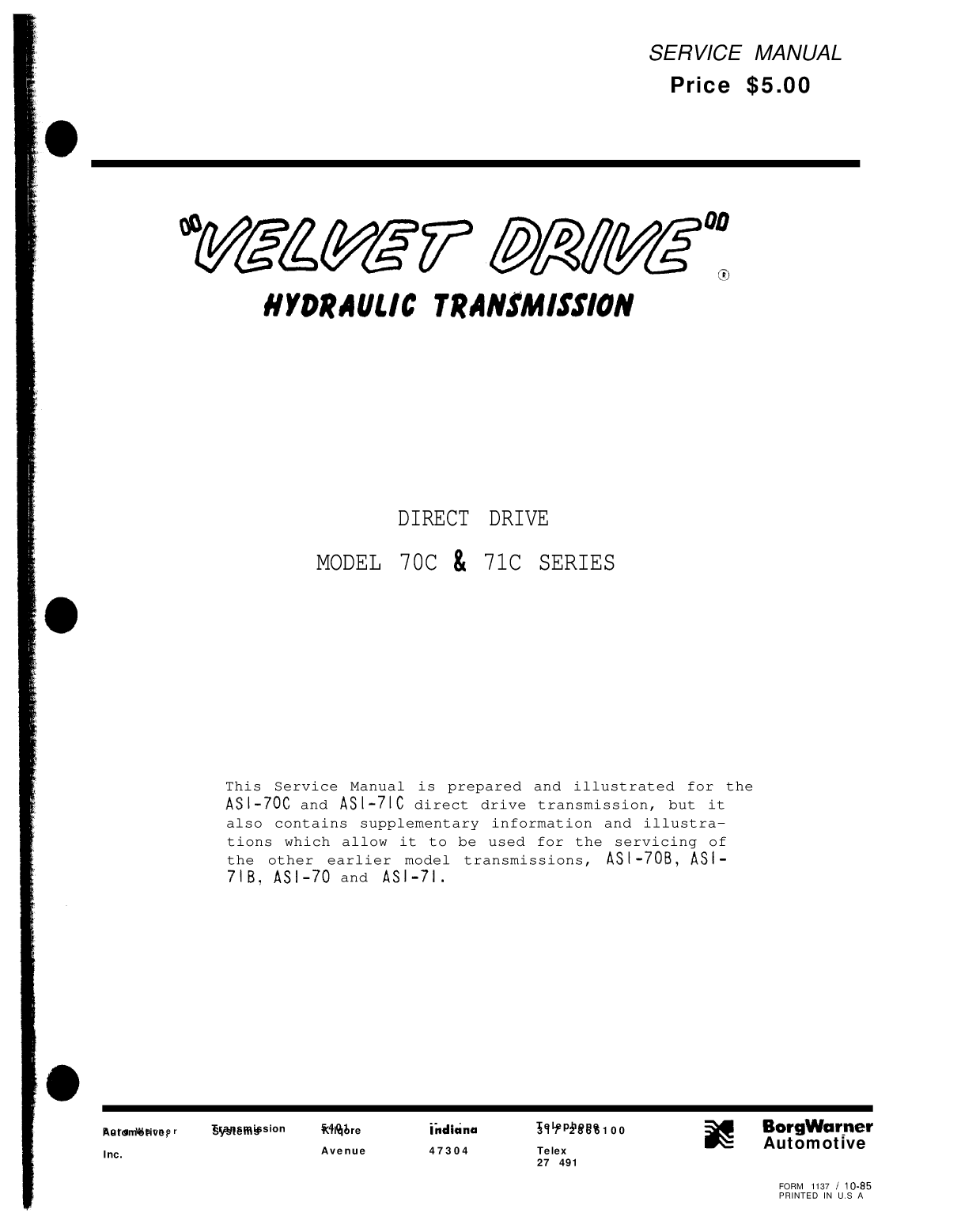 Borg Warner Velvet 70c 71c Transmission Manual