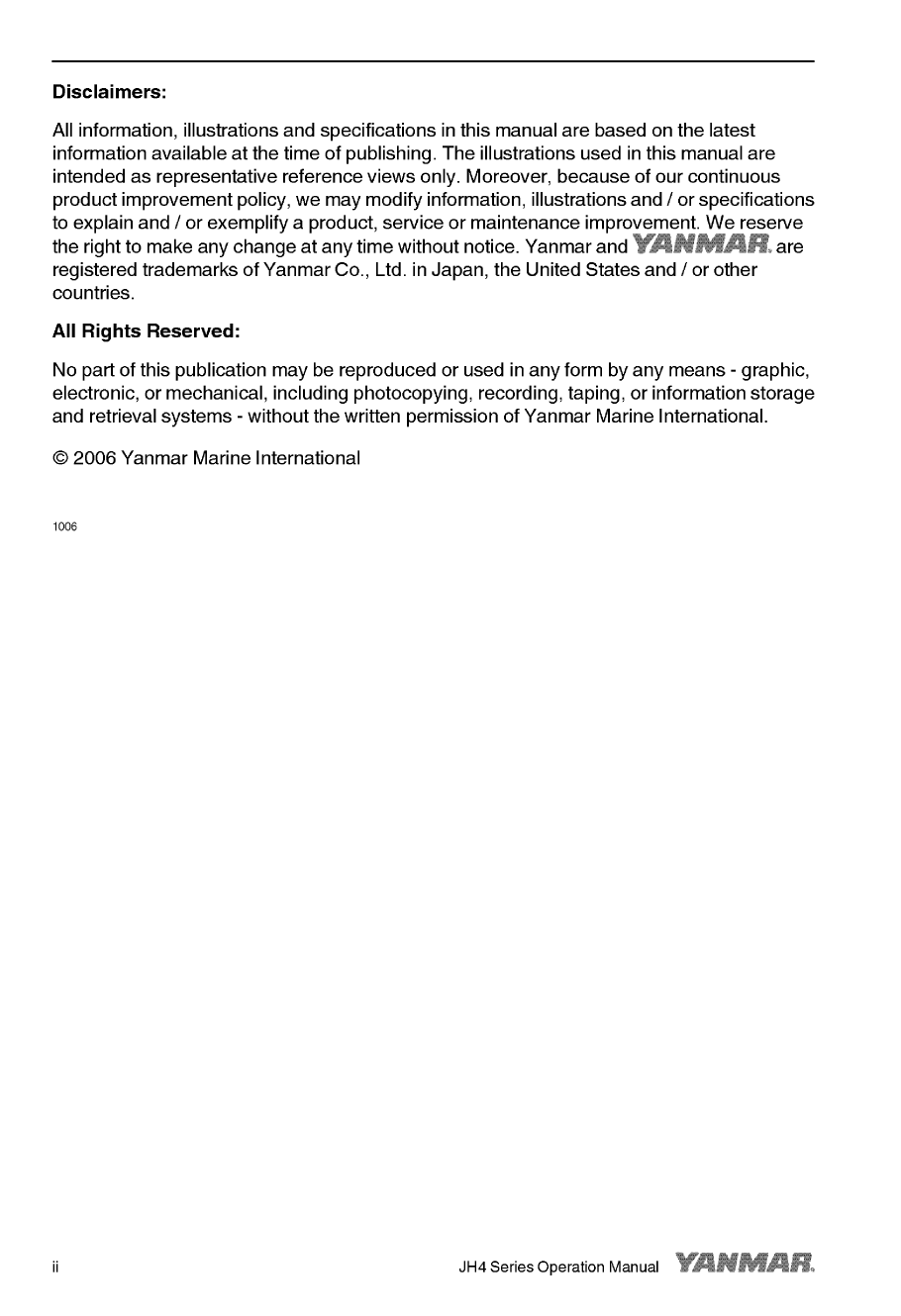 '4jh4 hte: Yanmar Inboard Engine 110hp/80.9kw Owners Manual'