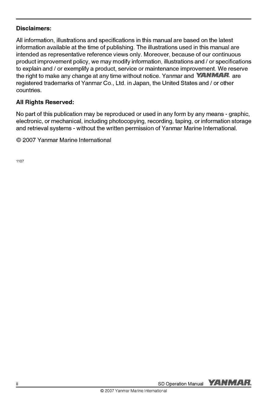 4jh5e sd: Yanmar Saildrive Engine 54hp/40.5kw Owners Manual