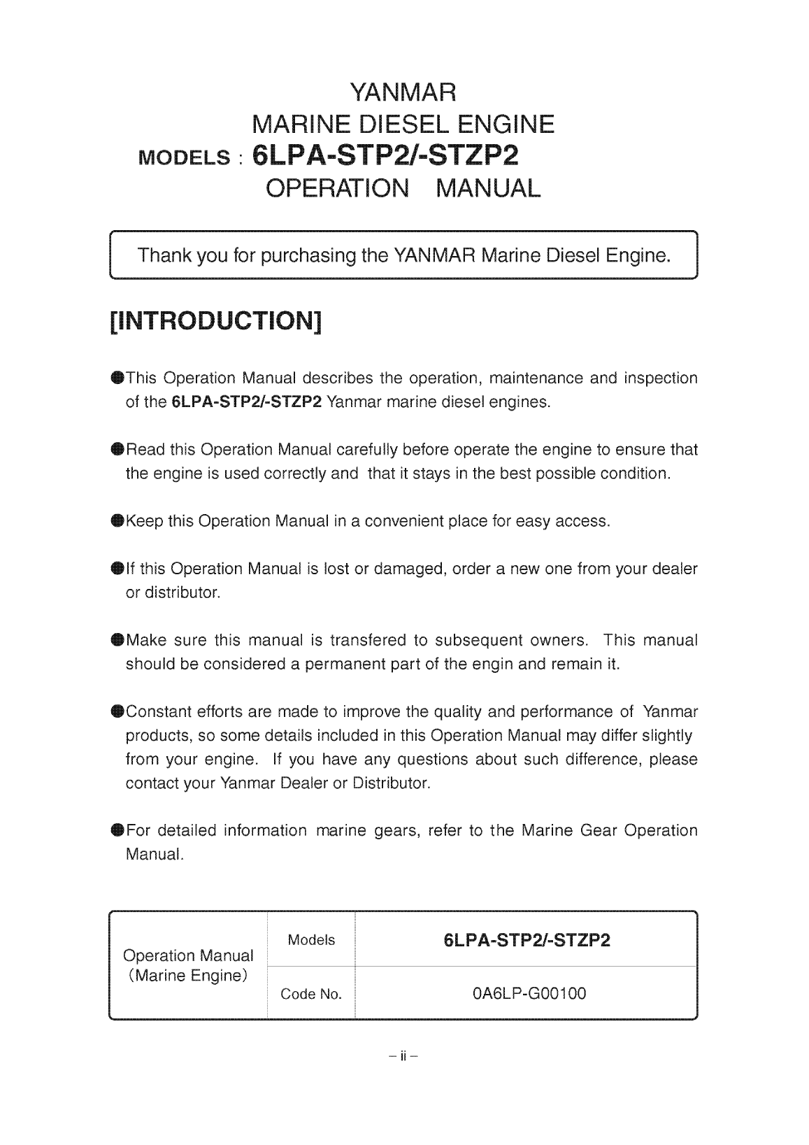 '6lpa stp: Yanmar Inboard Engine 315hp/232kw Owners Manual'