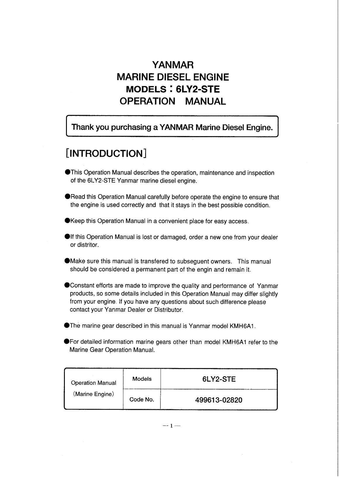 6ly2 stp: Yanmar Inboard Engine 440hp/324kw Owners Manual