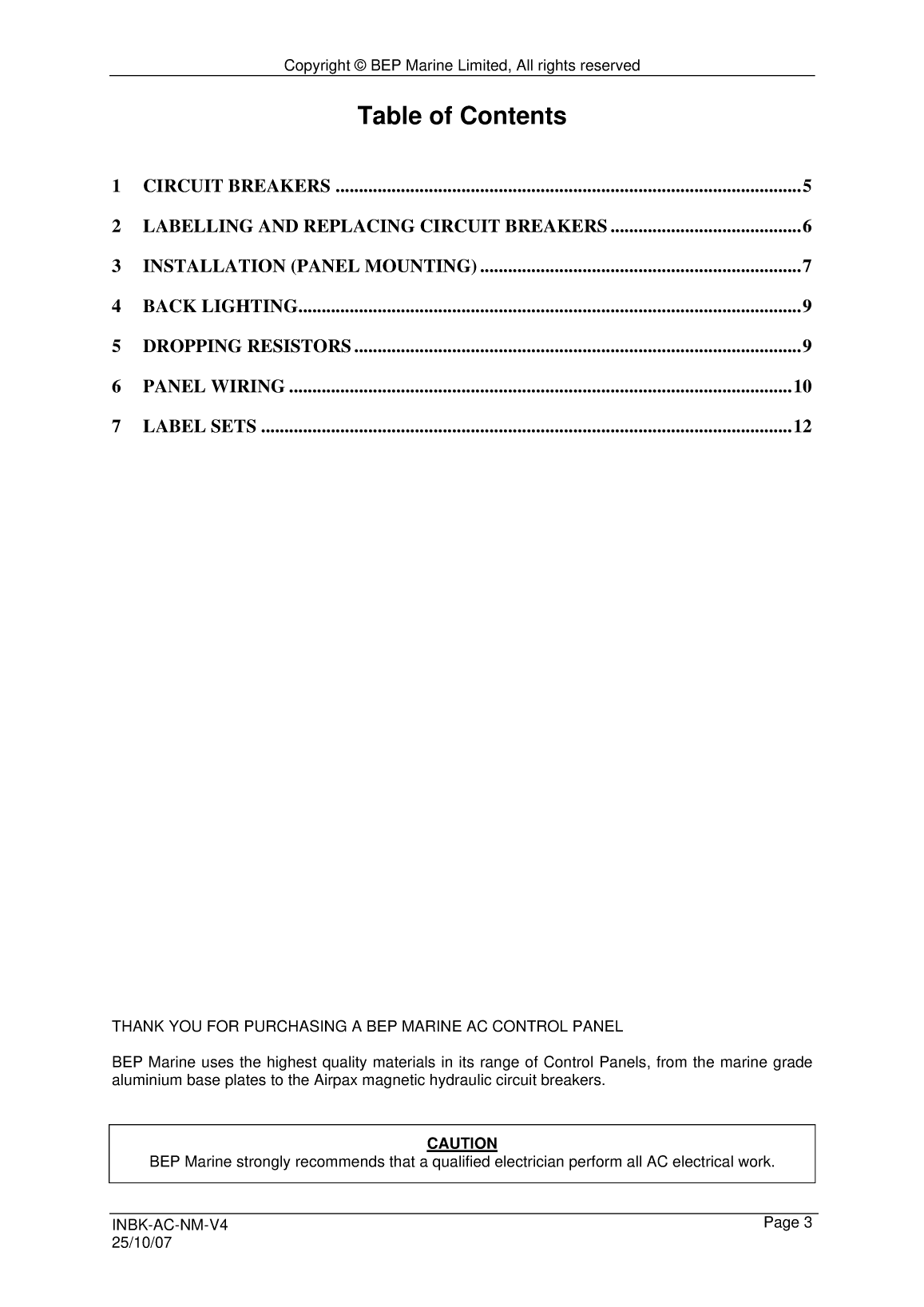 Bep Marine Ac Circuit Breaker Panel 327640 18310